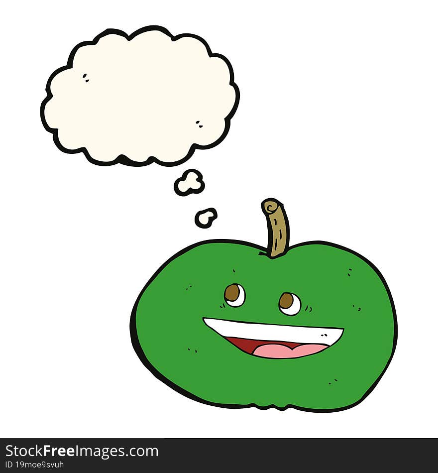 cartoon happy apple with thought bubble