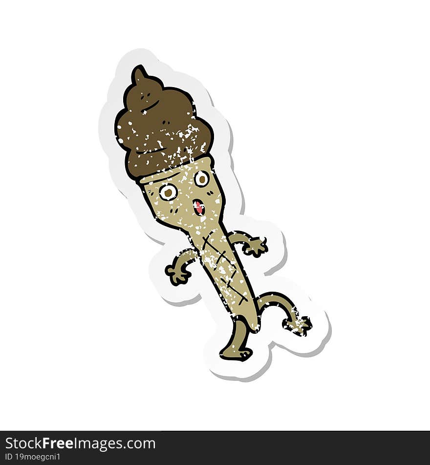 Retro Distressed Sticker Of A Cartoon Ice Cream