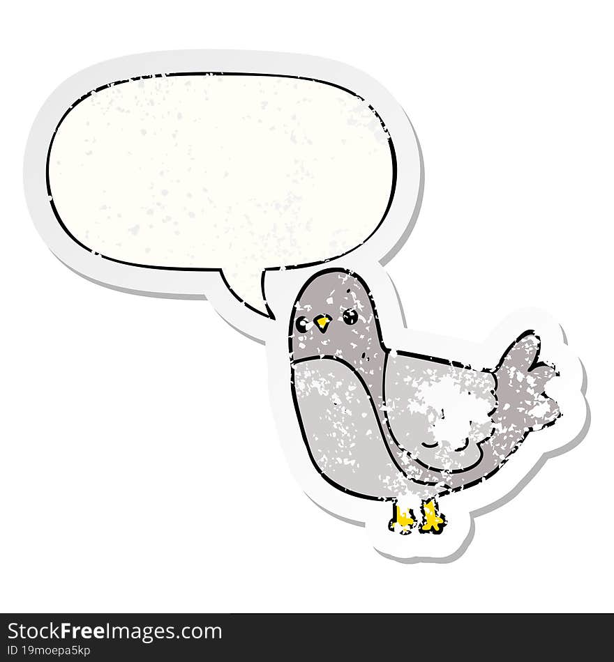 cartoon bird and speech bubble distressed sticker