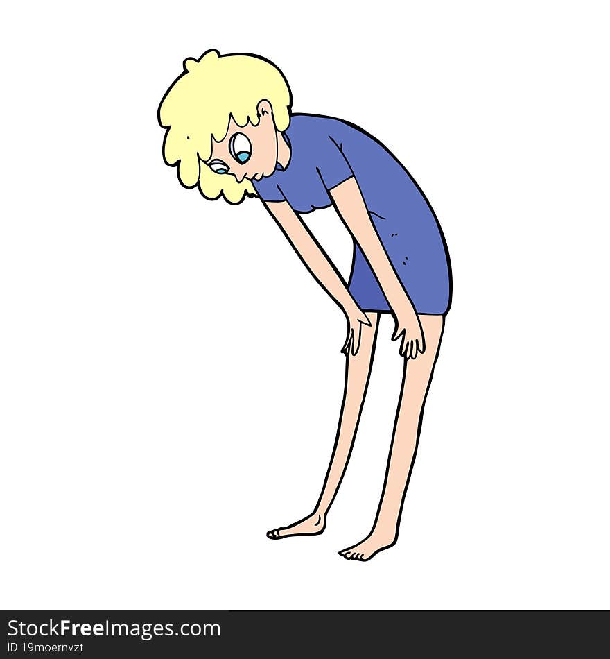 Cartoon Woman Looking At Her Feet