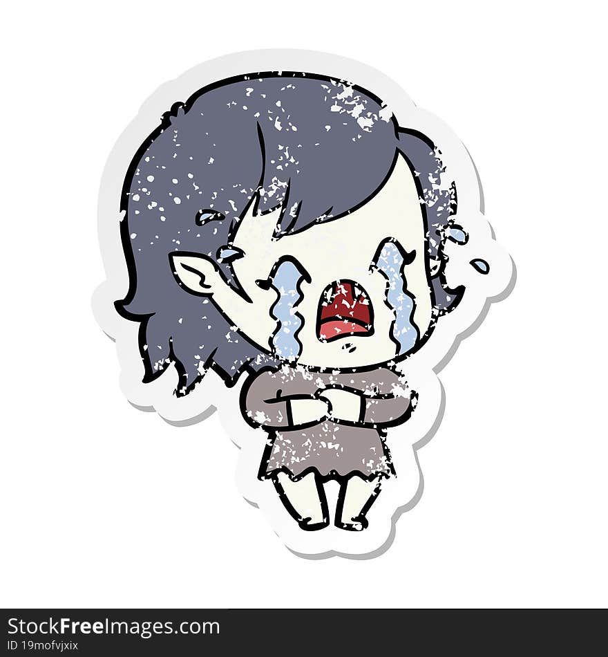 distressed sticker of a cartoon crying vampire girl