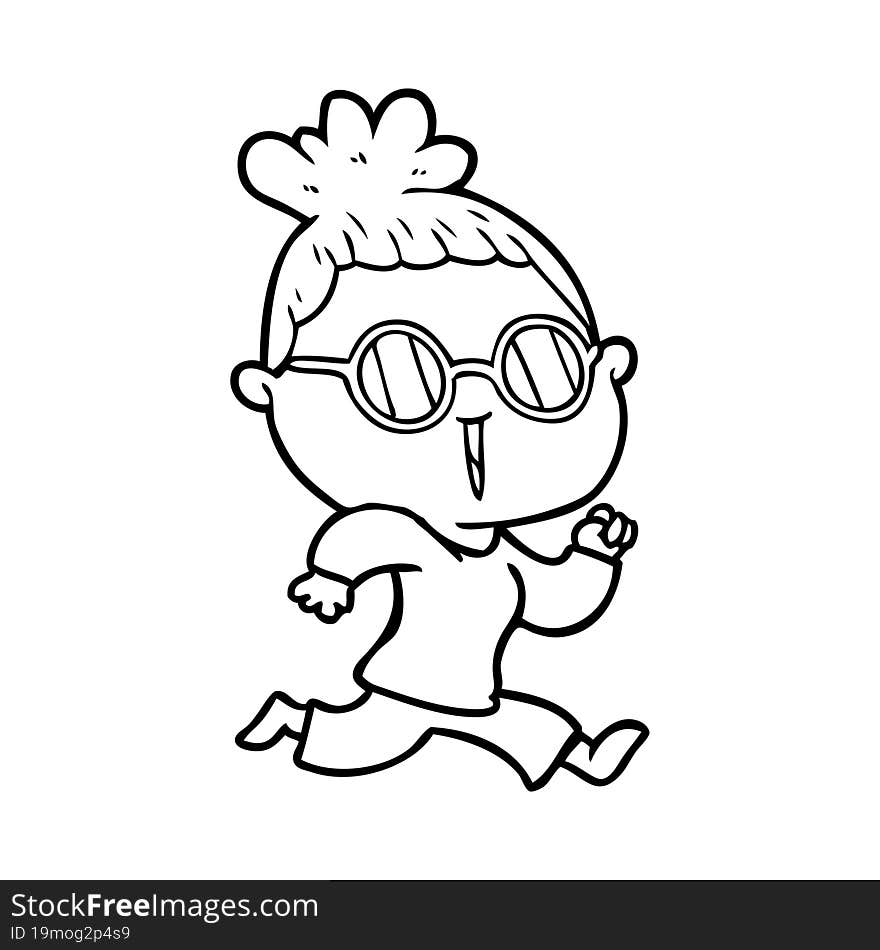 cartoon running woman wearing spectacles. cartoon running woman wearing spectacles