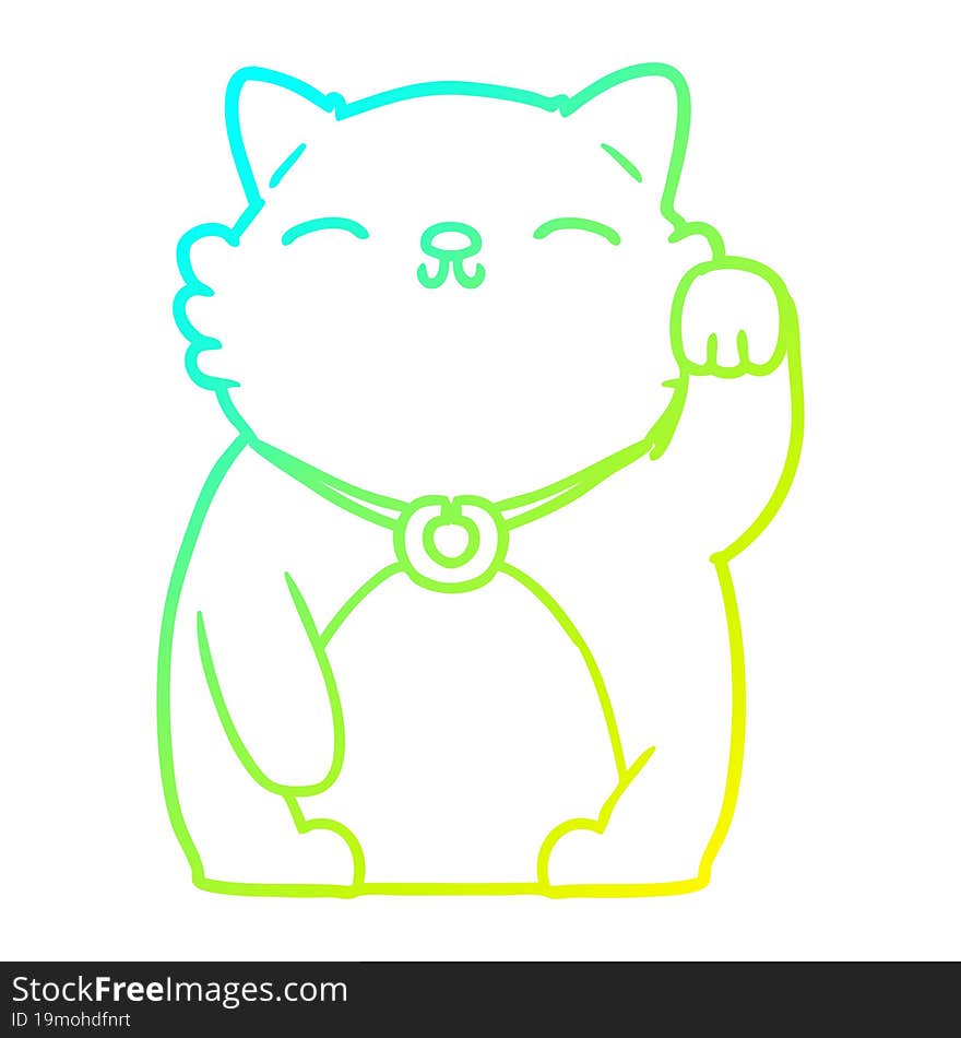 cold gradient line drawing cartoon cat waving