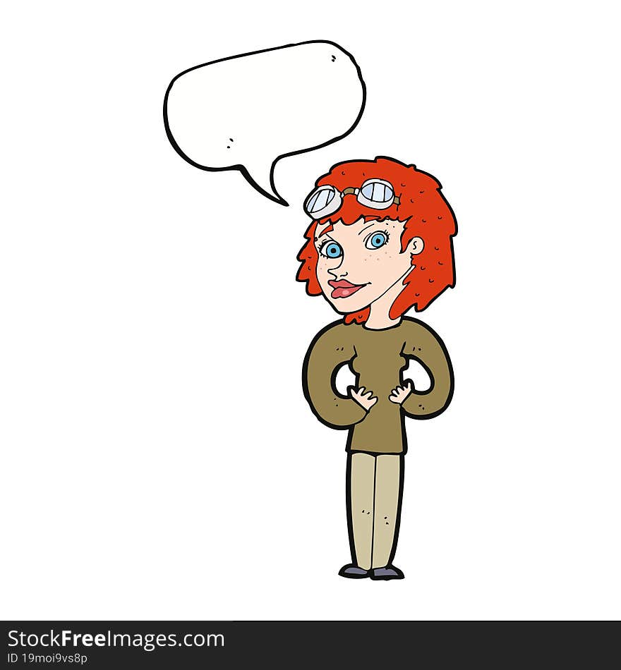 cartoon aviator woman with speech bubble