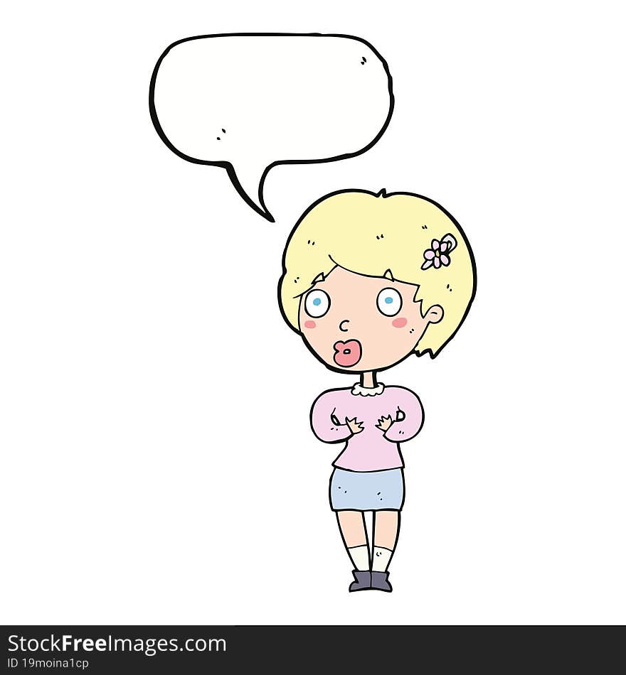 cartoon surprised woman with speech bubble