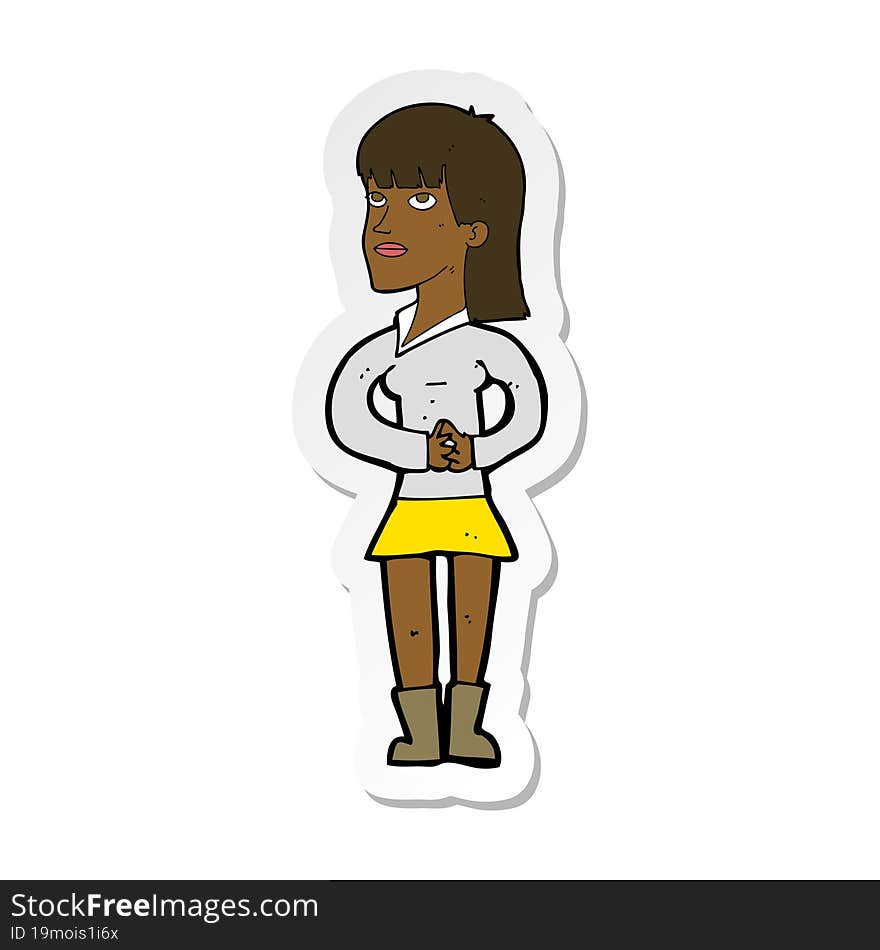 sticker of a cartoon woman waiting