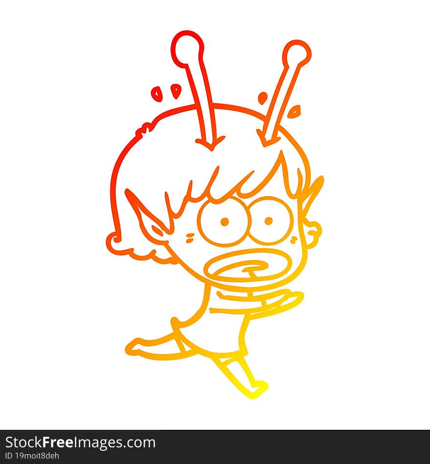 warm gradient line drawing cartoon shocked alien girl