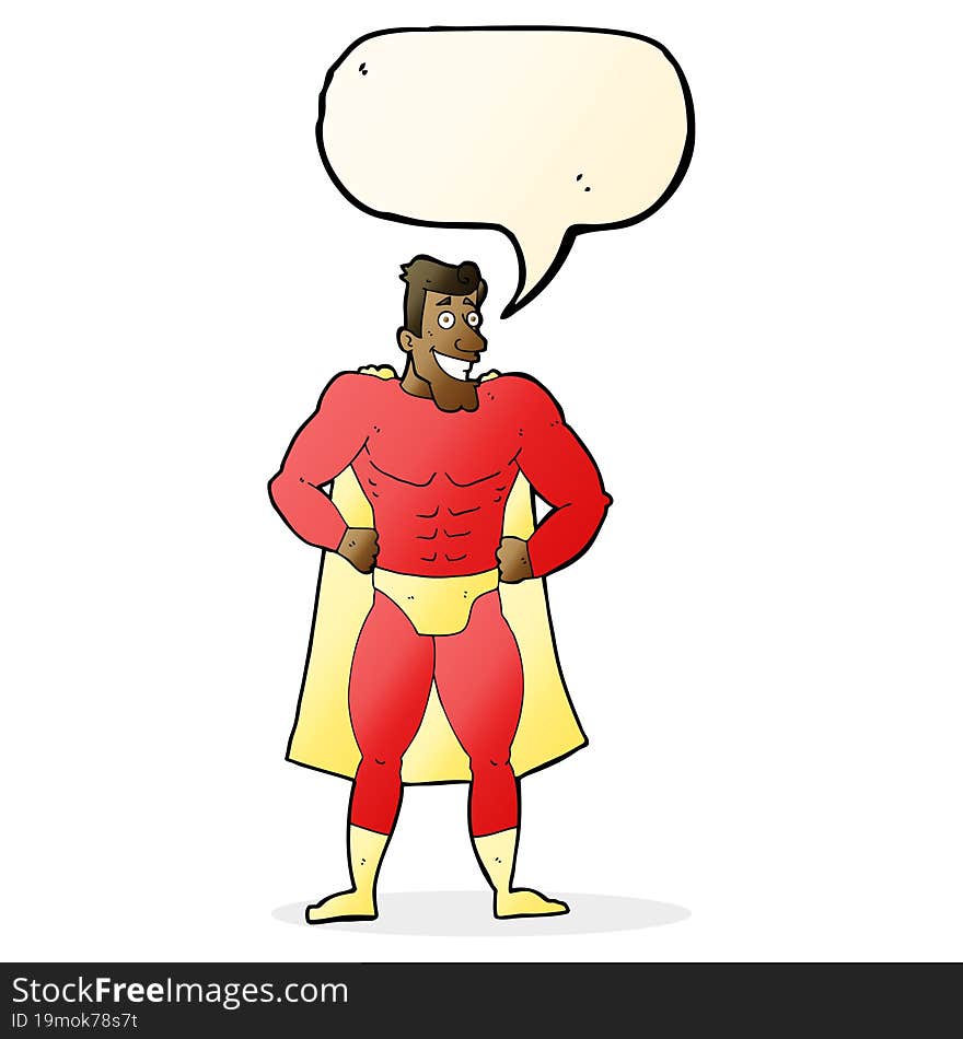 cartoon superhero with speech bubble