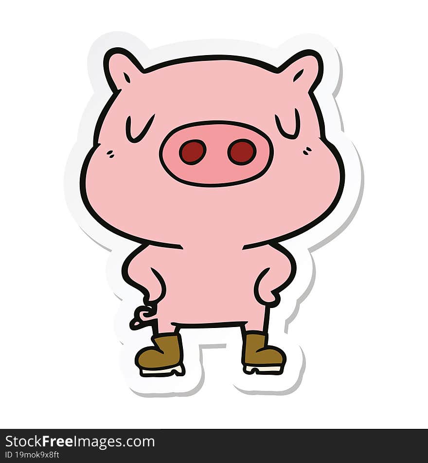 Sticker Of A Cartoon Pig Wearing Boots