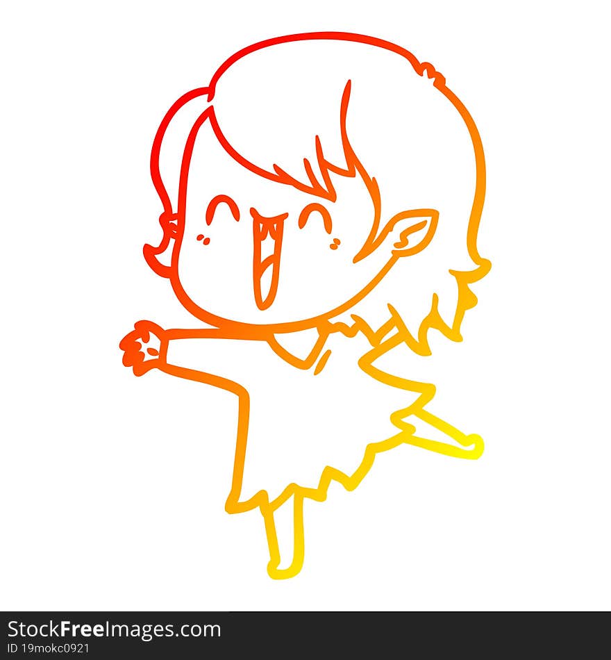 warm gradient line drawing cute cartoon happy vampire girl