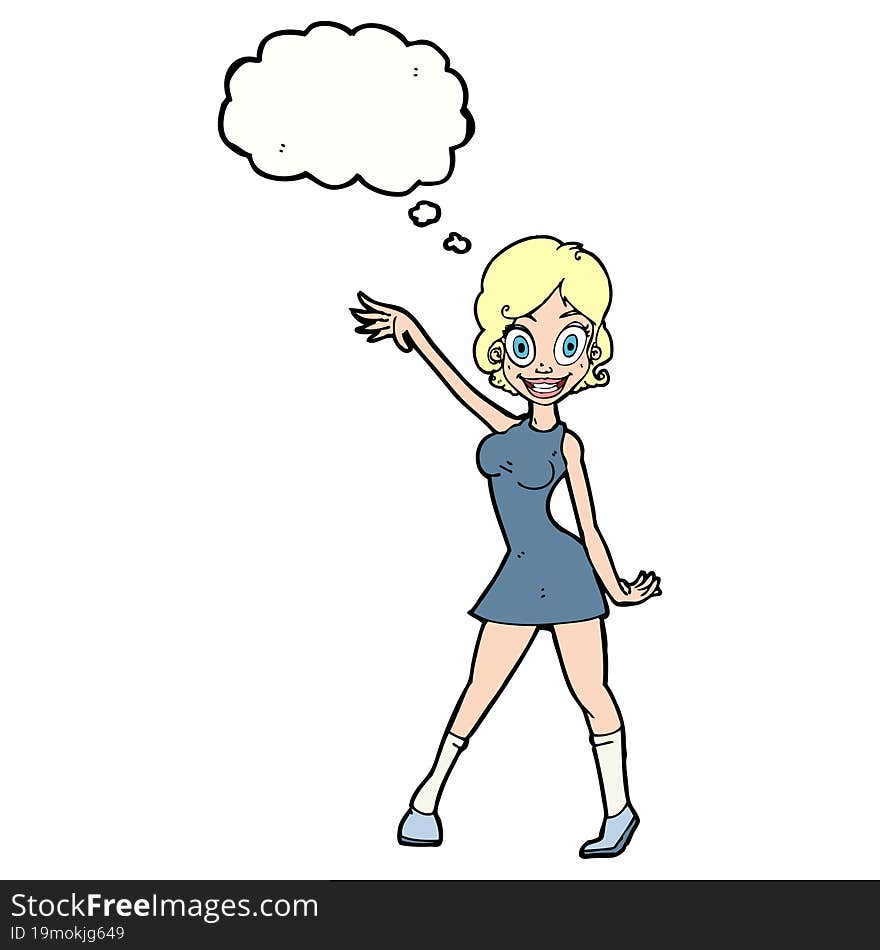 cartoon party girl with thought bubble