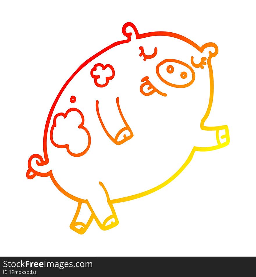 warm gradient line drawing cartoon dancing pig