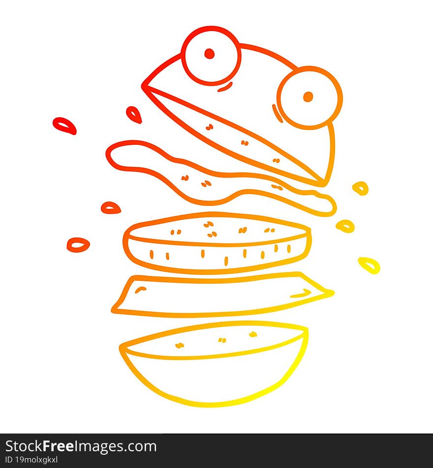 warm gradient line drawing of a cartoon amazing burger