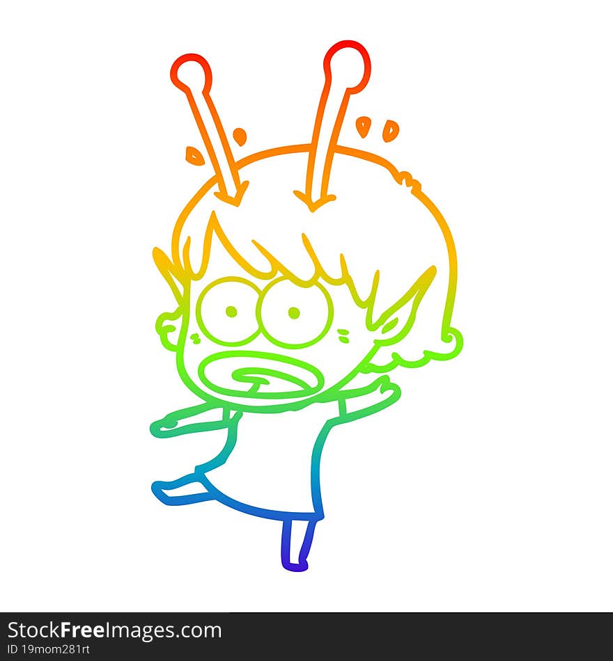 rainbow gradient line drawing cartoon shocked alien girl