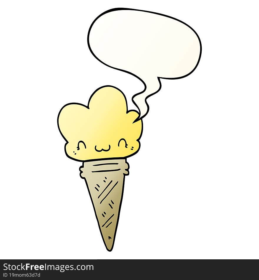 cartoon ice cream with face with speech bubble in smooth gradient style. cartoon ice cream with face with speech bubble in smooth gradient style