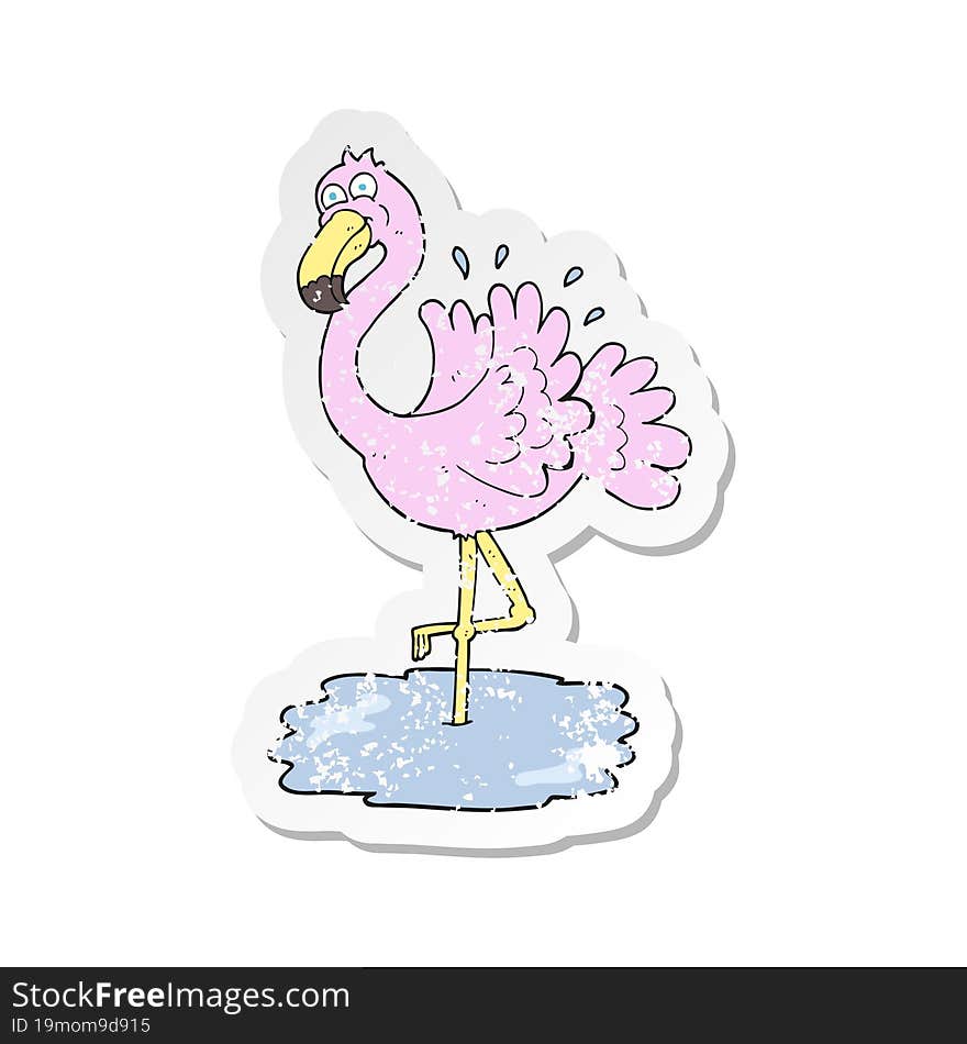 retro distressed sticker of a cartoon flamingo