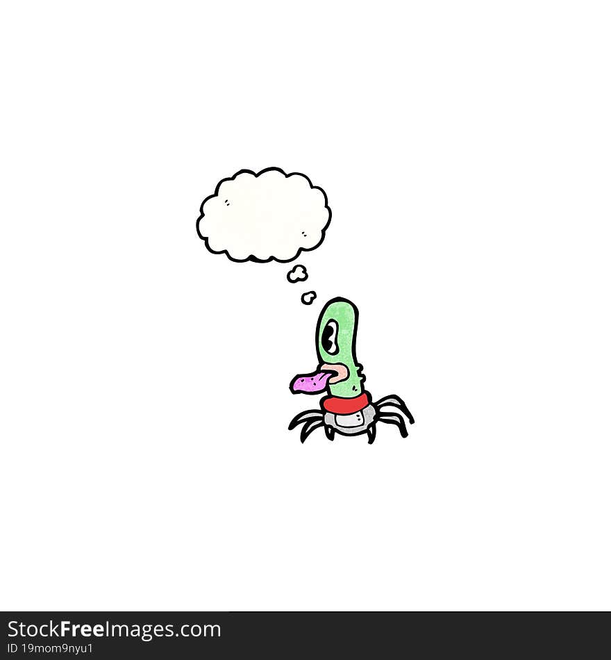 cartoon alien with thougth bubble