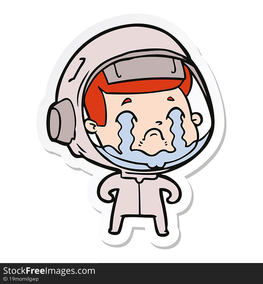 sticker of a cartoon crying astronaut