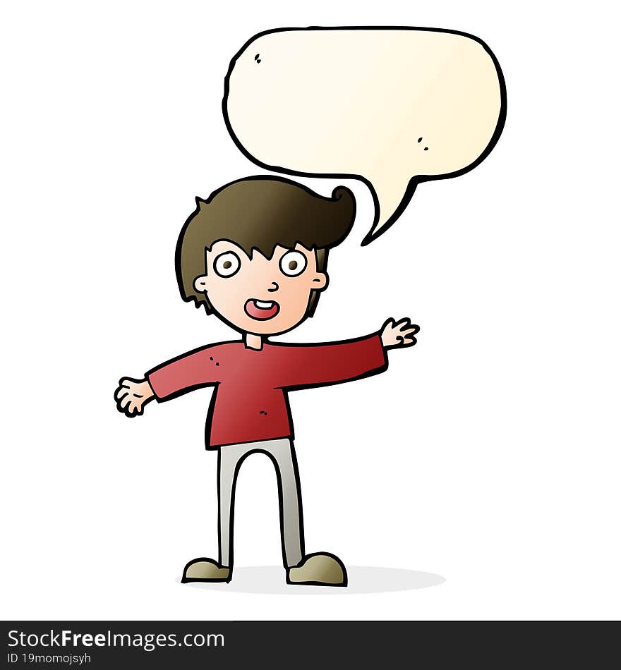 cartoon excited boy with speech bubble