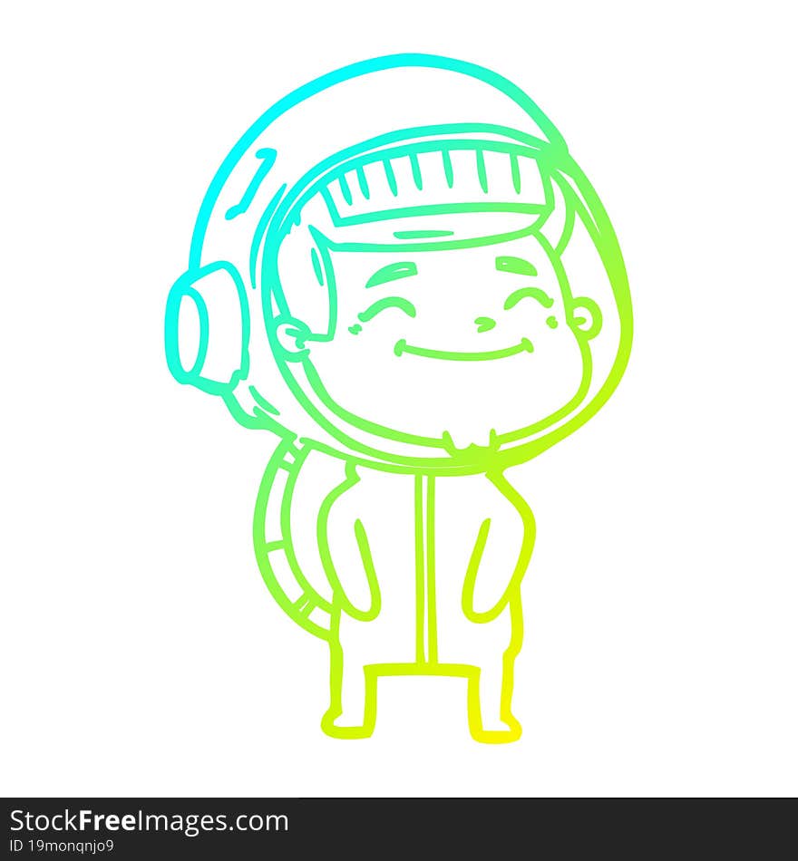 cold gradient line drawing of a happy cartoon astronaut