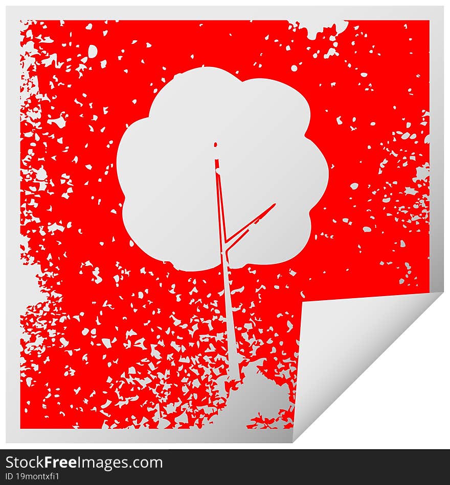 quirky distressed square peeling sticker symbol tree