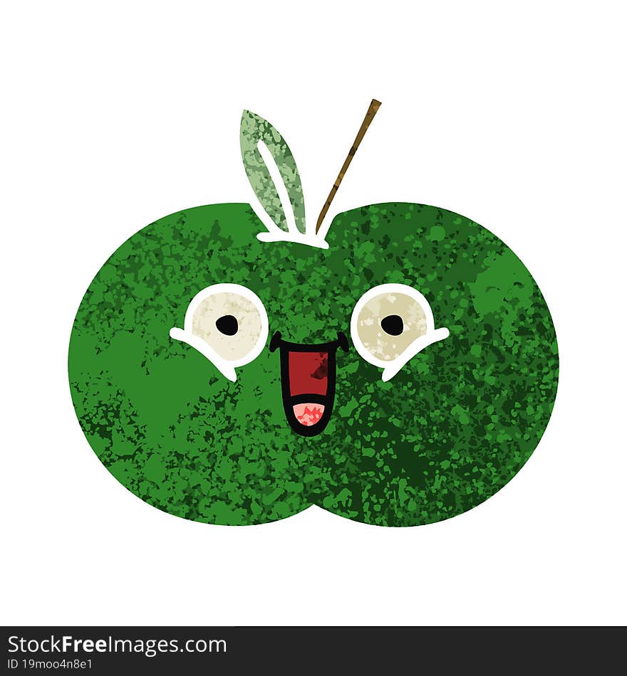 retro illustration style cartoon juicy apple