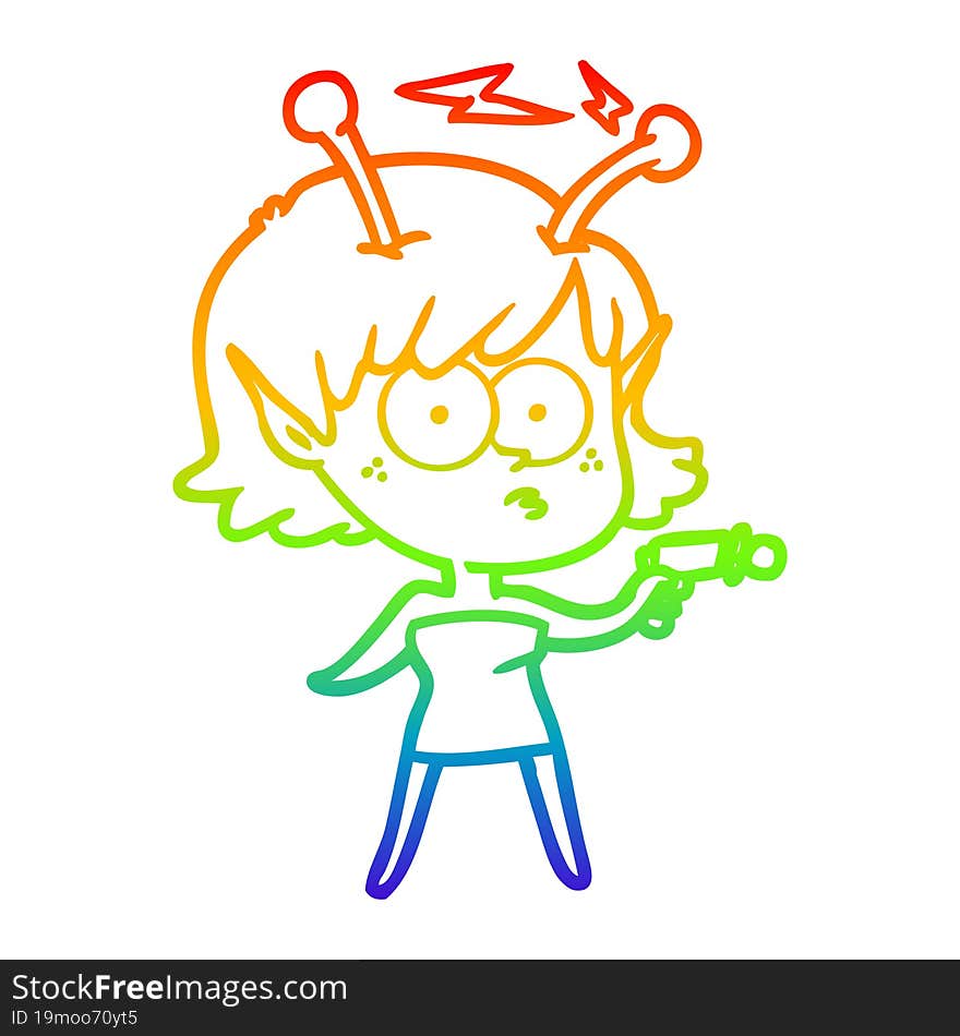 rainbow gradient line drawing of a cartoon alien girl