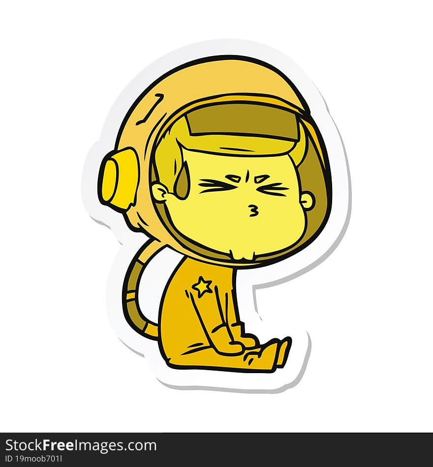 sticker of a cartoon stressed astronaut