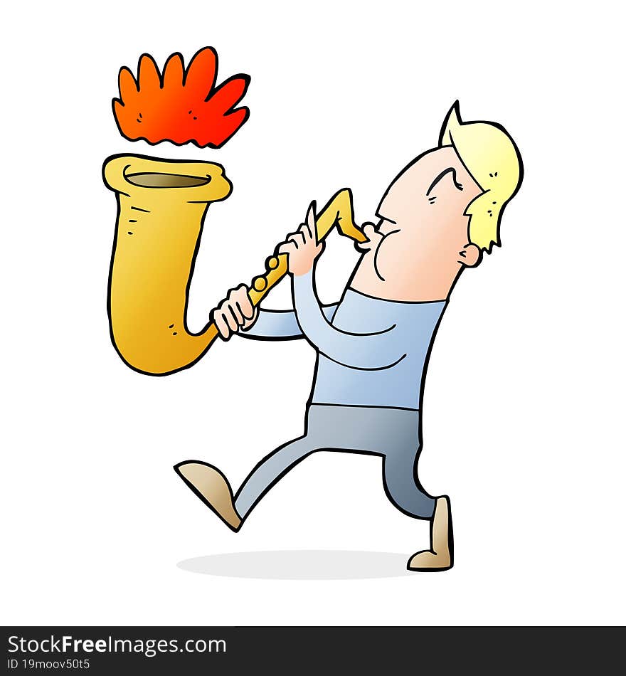 cartoon man blowing saxophone