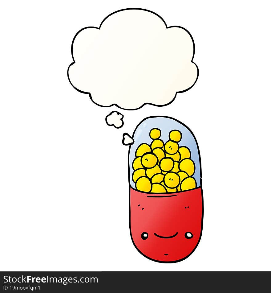 cartoon pill and thought bubble in smooth gradient style