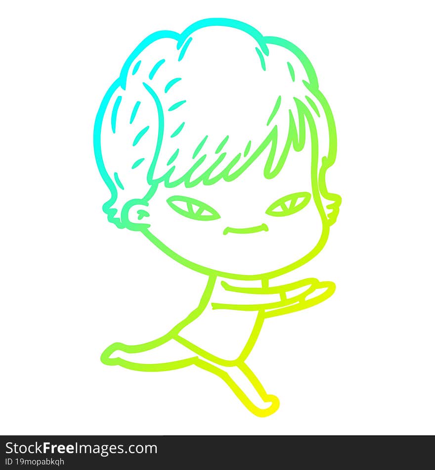 cold gradient line drawing cartoon happy woman