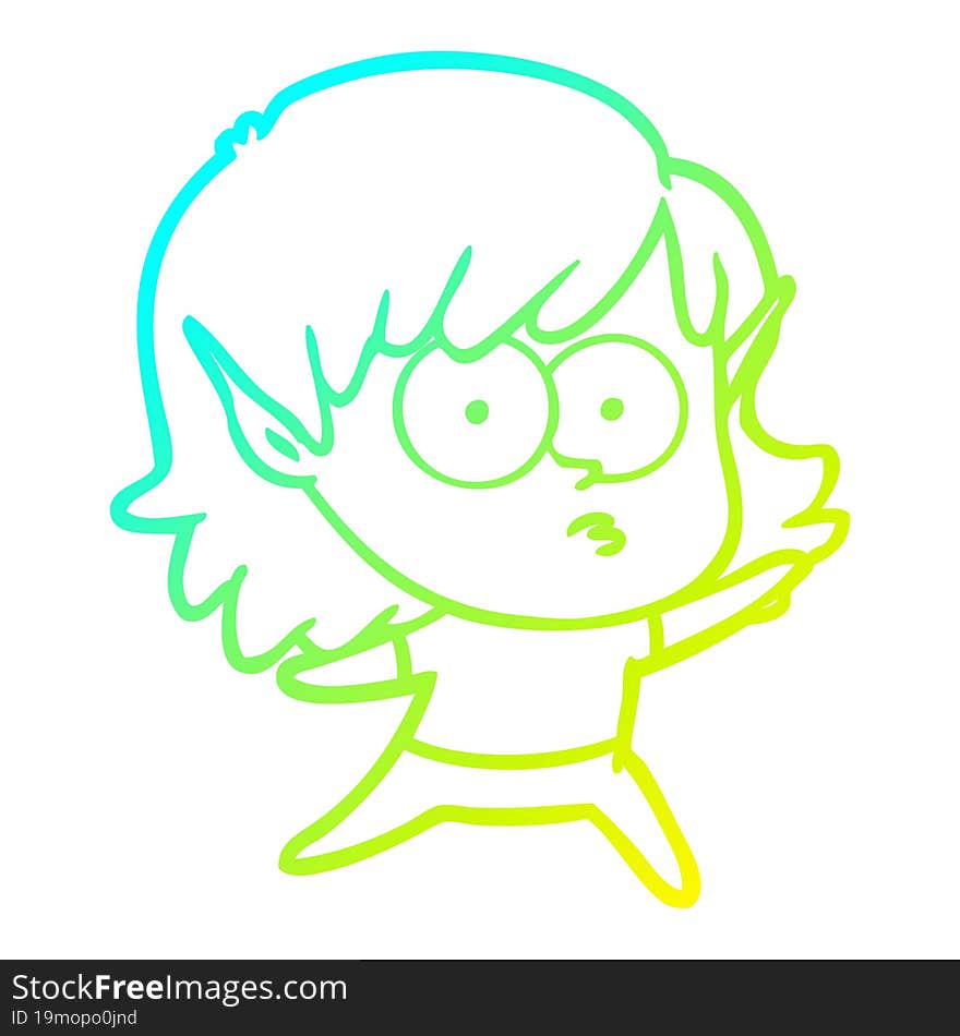 cold gradient line drawing cartoon elf girl staring