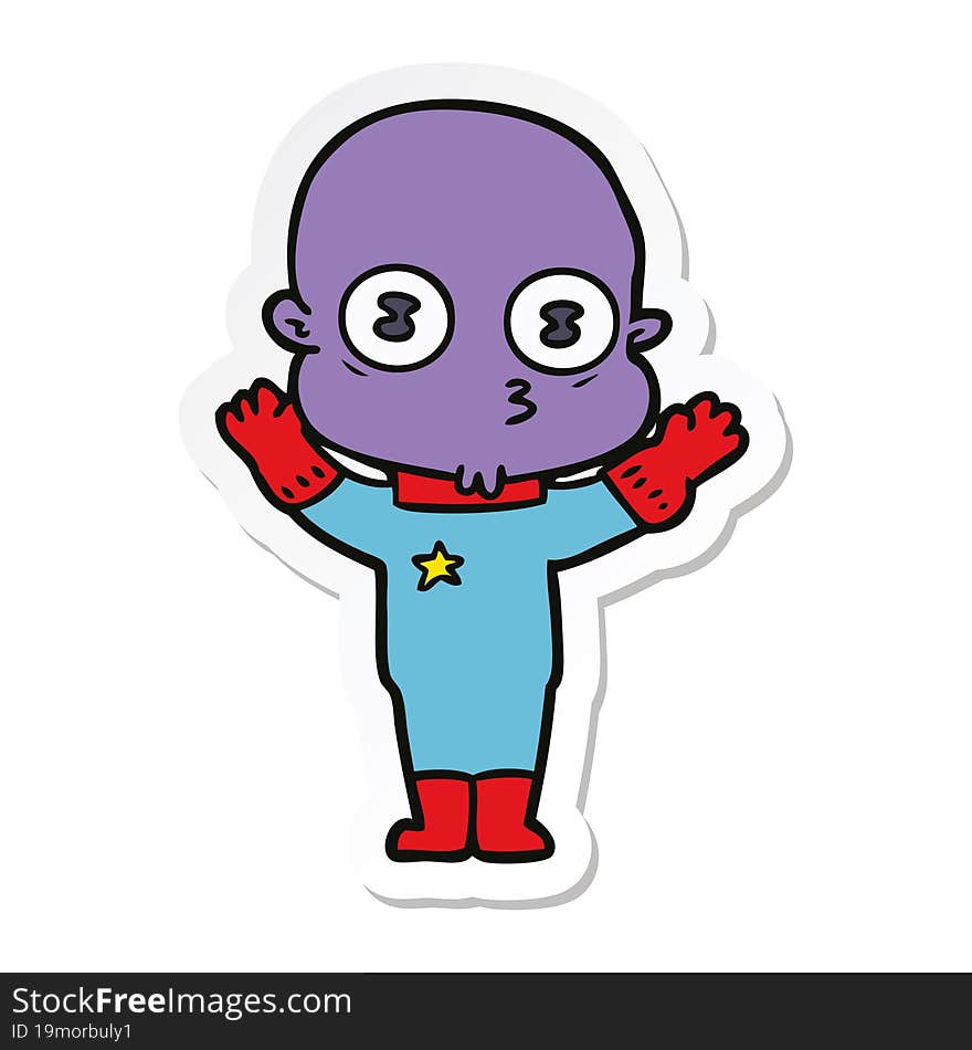 Sticker Of A Cartoon Weird Bald Spaceman