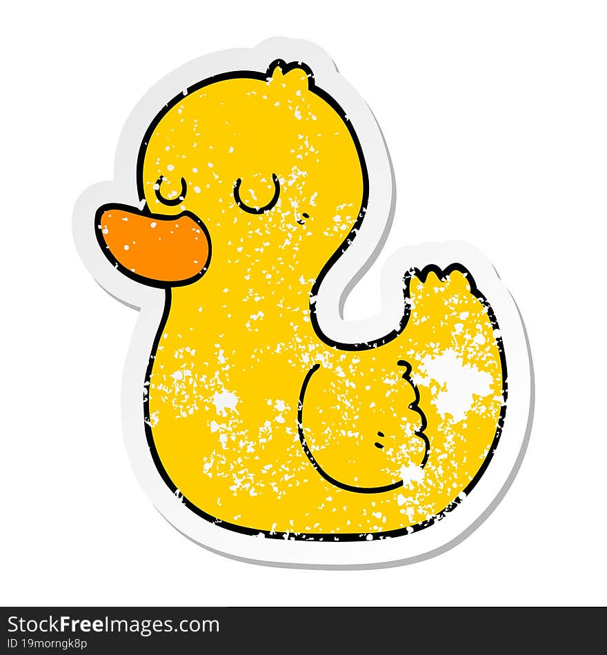 distressed sticker of a cartoon duck