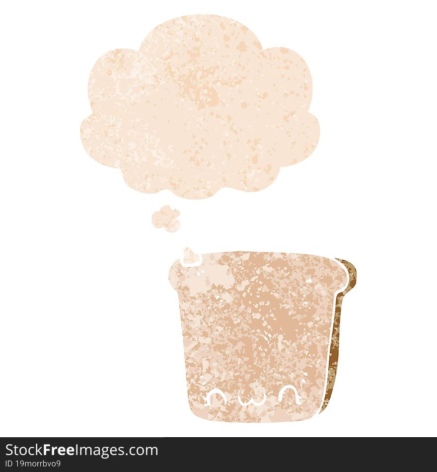 cartoon slice of bread with thought bubble in grunge distressed retro textured style. cartoon slice of bread with thought bubble in grunge distressed retro textured style