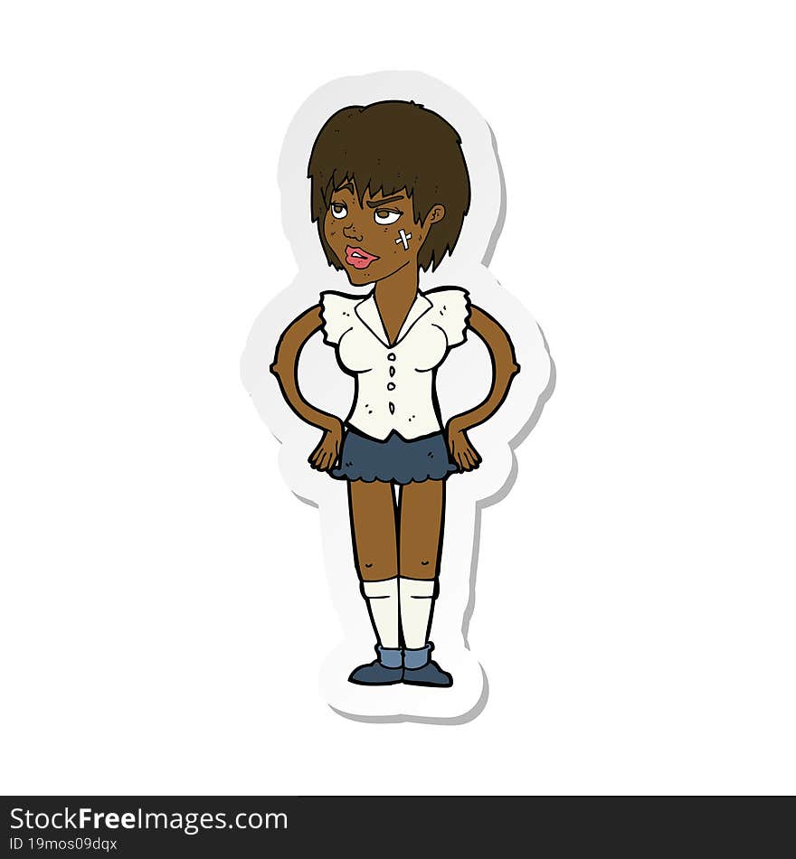 sticker of a cartoon tough woman with hands on hips