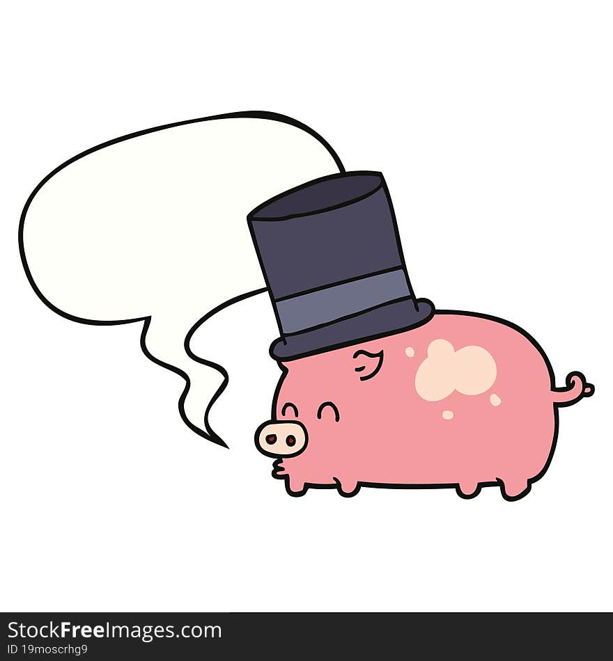 cartoon pig wearing top hat and speech bubble