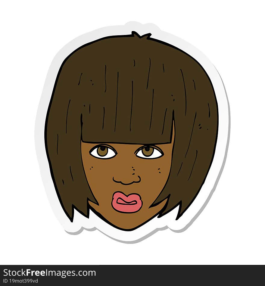 sticker of a cartoon annoyed girl with big hair