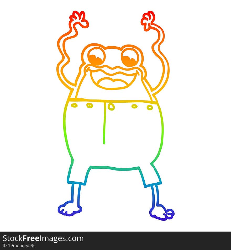 rainbow gradient line drawing of a cartoon frog