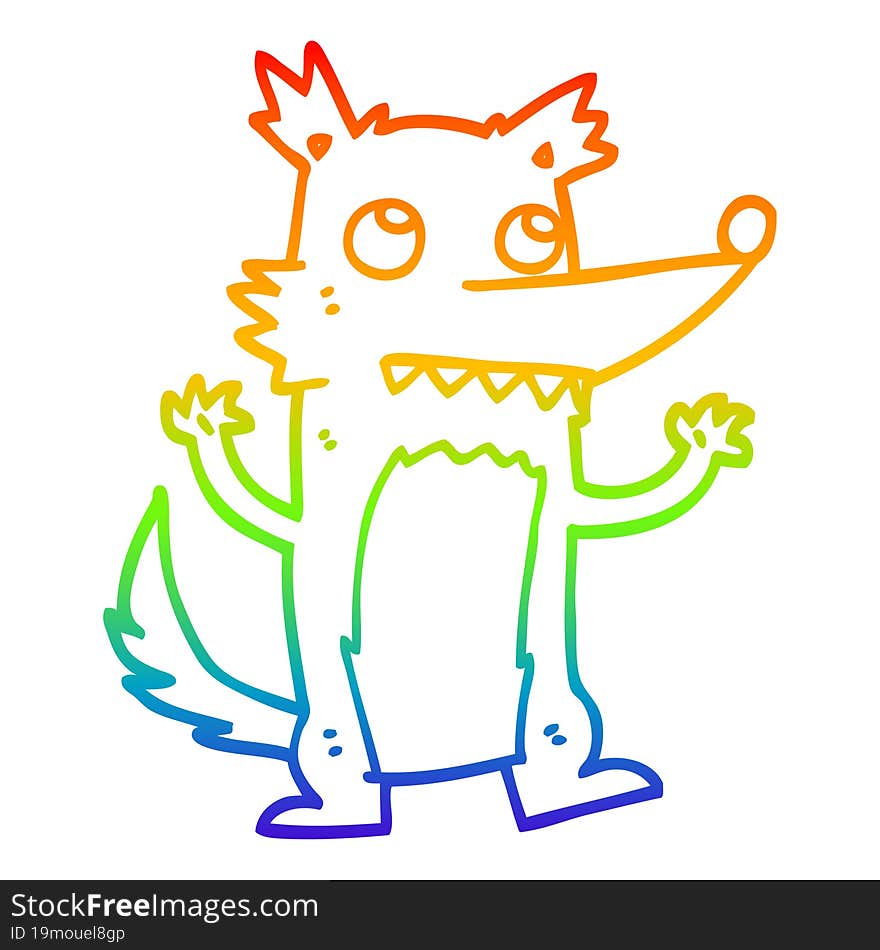 rainbow gradient line drawing cartoon wolf