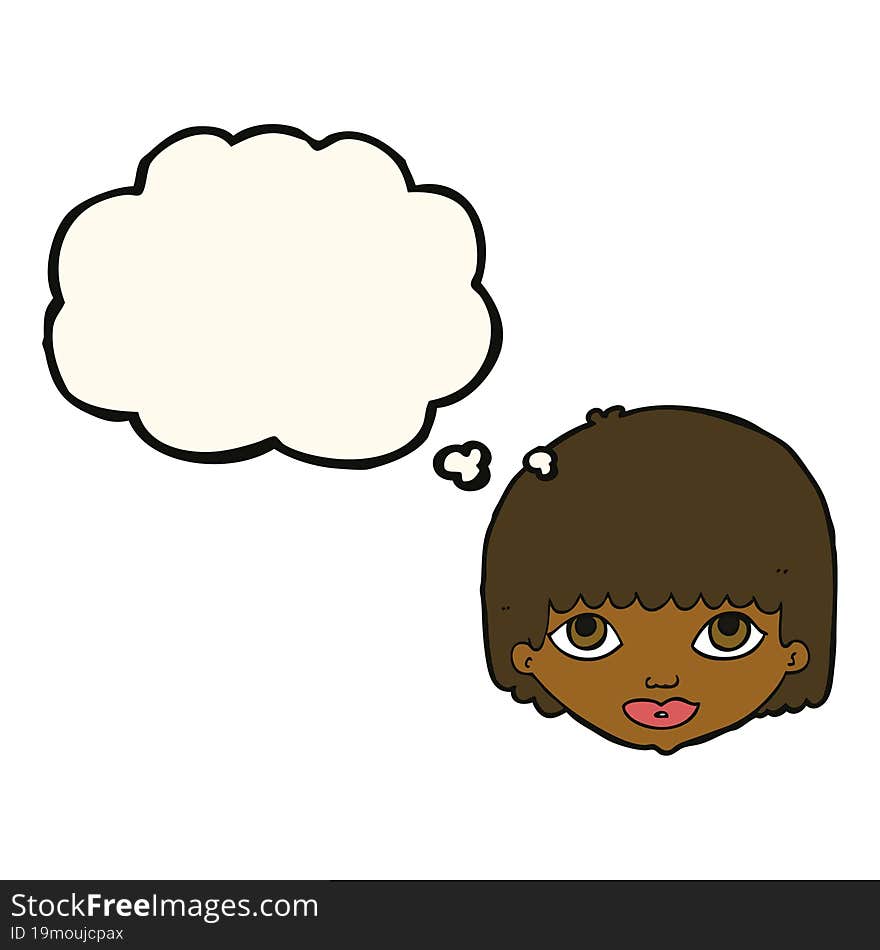 cartoon female face with thought bubble