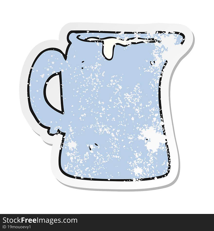 retro distressed sticker of a cartoon milk jug