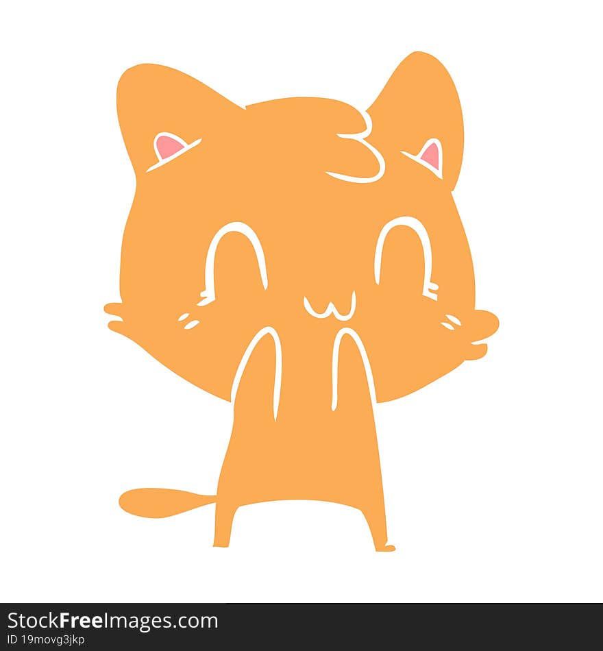 Flat Color Style Cartoon Happy Cat