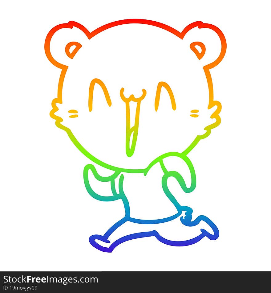 Rainbow Gradient Line Drawing Running Bear Cartoon