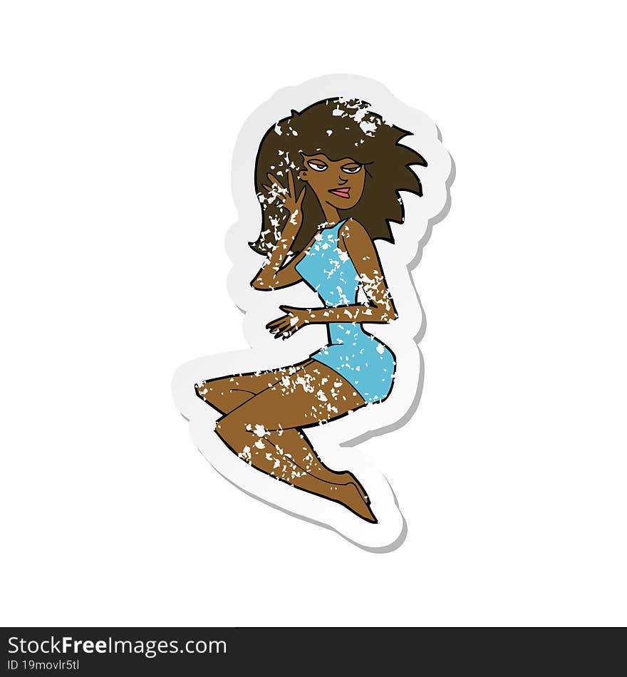 Retro Distressed Sticker Of A Cartoon Sexy Woman