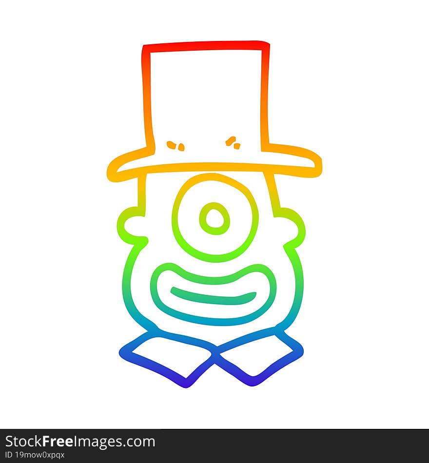 rainbow gradient line drawing cartoon cyclops in top hat