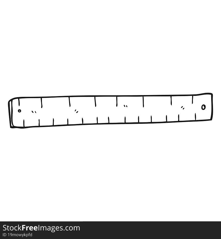 freehand drawn black and white cartoon wooden ruler