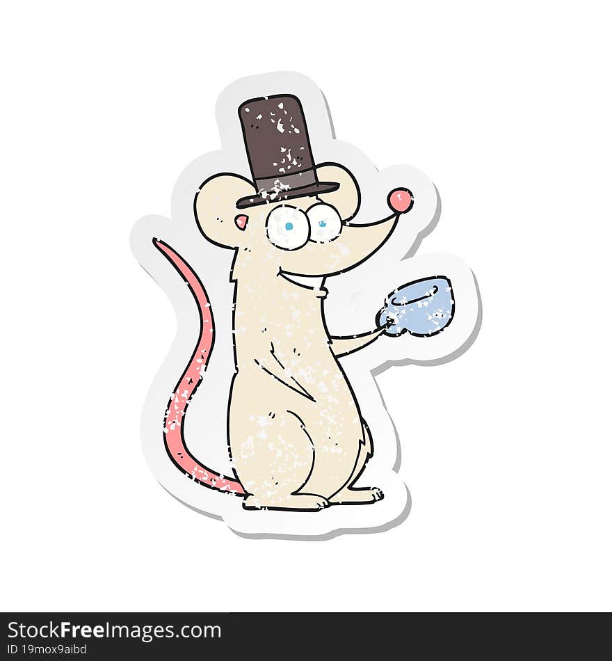 retro distressed sticker of a cartoon mouse with teacup