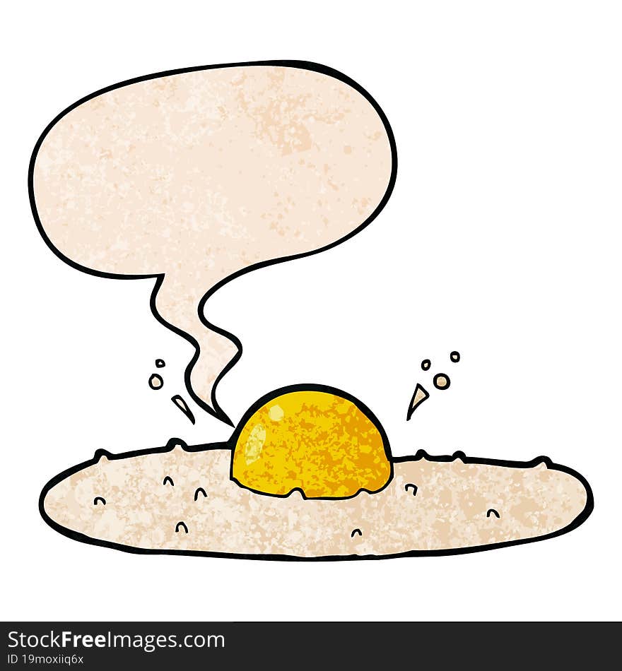 cartoon fried egg and speech bubble in retro texture style