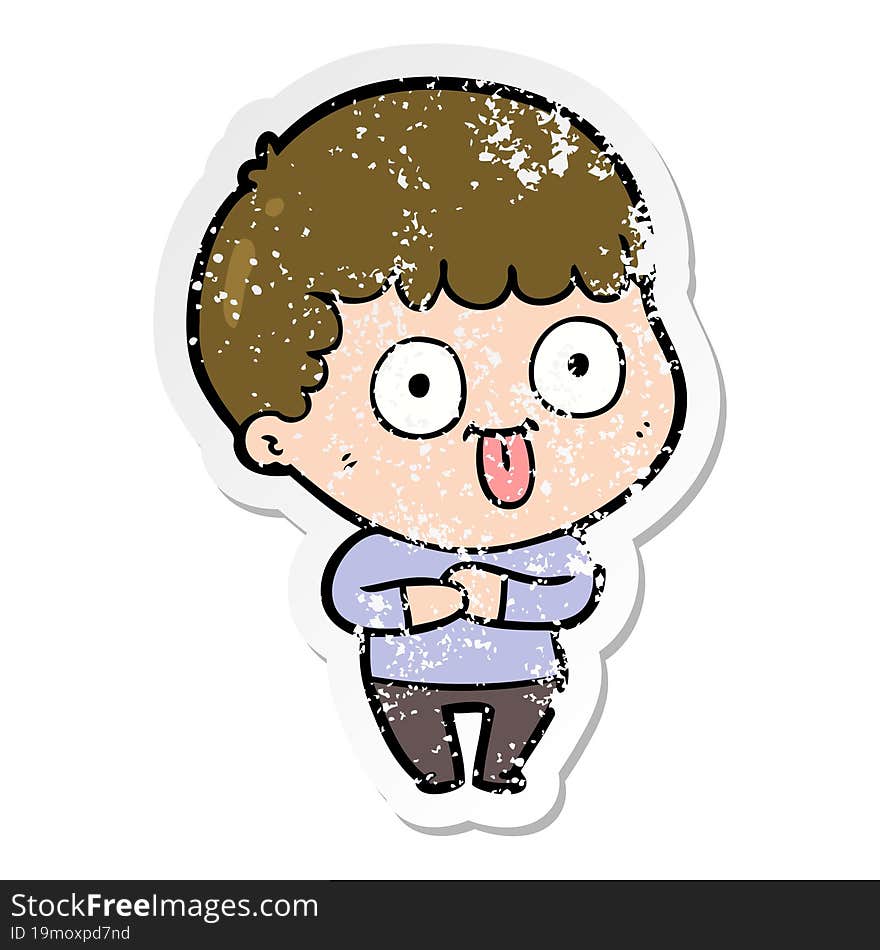 Distressed Sticker Of A Cartoon Dumb Kid